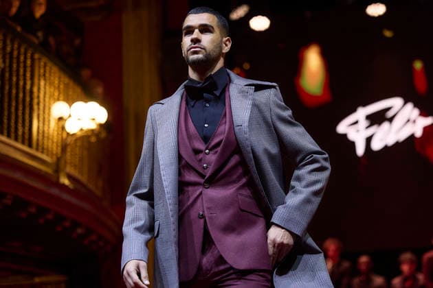 Félix Ramiro presents his new collection at OMODA Madrid es Moda A model during a fashion show presenting the new collection of Félix Ramiro, at the Teatro Magno, on March 14, 2026, in Madrid Spain The firm founded by Félix Ramiro presents its new collection at OMODA Madrid es Moda Félix Ramiro is a mens design firm with more than three decades of experience, recognized for its combination of avant-garde, tradition and craftsmanship, tradition and craftsmanship Specializing in suits for groom, ceremony, executive and sport, stands out for the quality and precision of its garments Its founder, Felix Ramiro, discovered his vocation as a tailor in the 80s and, after training and obtaining national recognition, started in 1988 a brand that tod Copyright: xJesusxHellinx 7365704