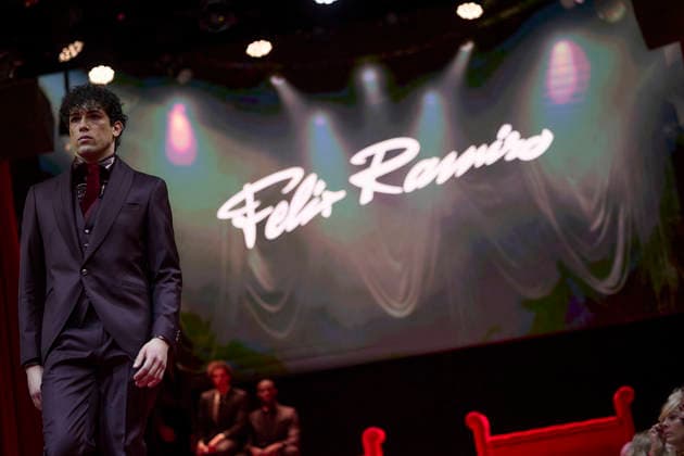 Félix Ramiro presents his new collection at OMODA Madrid es Moda A model during a fashion show presenting the new collection of Félix Ramiro, at the Teatro Magno, on March 14, 2026, in Madrid Spain The firm founded by Félix Ramiro presents its new collection at OMODA Madrid es Moda Félix Ramiro is a mens design firm with more than three decades of experience, recognized for its combination of avant-garde, tradition and craftsmanship, tradition and craftsmanship Specializing in suits for groom, ceremony, executive and sport, stands out for the quality and precision of its garments Its founder, Felix Ramiro, discovered his vocation as a tailor in the 80s and, after training and obtaining national recognition, started in 1988 a brand that tod Copyright: xJesusxHellinx 7365701