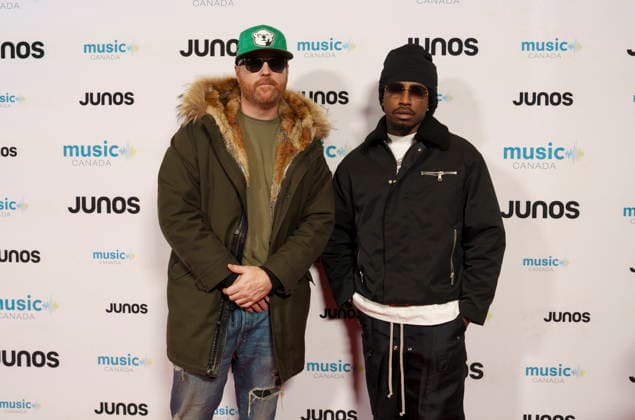 March 28, 2026, Hamilton, On, CAN: Northsidebenji, right, nominated for Rap Album EP of the Year, on the red carpet at the 2026 Juno Awards Gala in Hamilton, Saturday, March 28, 2026. Hamilton CAN - ZUMAc35_ 20260328_zaf_c35_134 Copyright: xPeterxPowerx