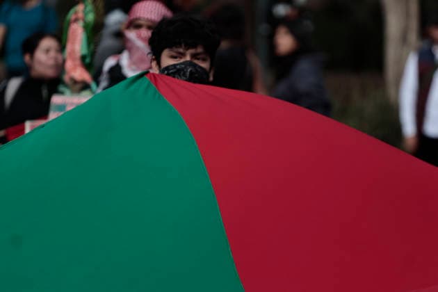March 30, 2026, Mexico City, Cdmx, Mexico: In Mexico City, approximately 250 people demonstrated to commemorate the fiftieth anniversary of Palestinian Land Day. Exactly today, the State of Israel, led by Benjamin Netanyahu, declared that Palestinians who commit crimes against Israelis will be subject to the death penalty by hanging. This decision was condemned by activists and organizations internationally. During the event, city police followed the demonstrators, who marched with posters and flags of the Palestinian people, chanting slogans against genocide, torture, and the forced displacement of thousands. At the end of the march, they held a sit-in in front of the former U.S. Embassy to demand that the U.S. government cease its support - ZUMAp204 20260330_zip_p204_006 Copyright: xJosuexPerezx