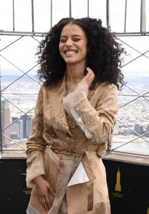 NEW YORK, NY- APRIL 7: Chase Infiniti pictured as the cast of Hulu™s The Testaments to Visit the Empire State Building Ahead of April 8 Premiere on April 7, 2026 in New York City. Copyright: xmpi099 MediaPunchx