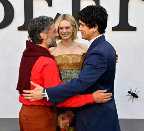 Cast members Oscar Isaac, Carey Mulligan and Charles Melton (L-R) attend Netflix s dark comedy TV series Beef at the Egyptian Theatre in the Hollywood section of Los Angeles on Wednesday, April 8, 2026. Storyline: Road rage ensues after a parking-lot incident, resulting in a bitter feud between the two antagonists. The vendetta between them and the lengths they ll go to in order to wreak revenge on each other spirals out of control, jeopardizing everything and everyone in their lives. Quality Repeat LAP2026040914 JIMxRUYMEN