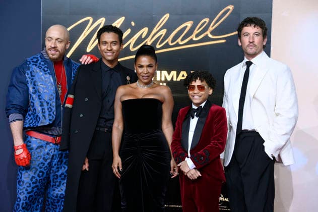 KeiLyn Durrel Jones, Jaafar Jackson, Nia Long, Juliano Krue Valdi und Miles Teller bei der Premiere des Kinofilms Michael in der Uber Eats Music Hall. Berlin, 10.04.2026
