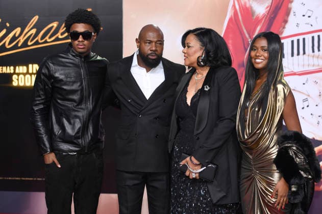 Brando Fuqua, Antoine Fuqua, Lela Rochon und Asia Fuqua bei der Premiere des Kinofilms Michael in der Uber Eats Music Hall. Berlin, 10.04.2026