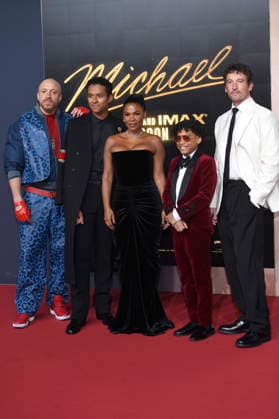 KeiLyn Durrel Jones, Jaafar Jackson, Nia Long, Juliano Krue Valdi und Miles Teller bei der Premiere des Kinofilms Michael in der Uber Eats Music Hall. Berlin, 10.04.2026