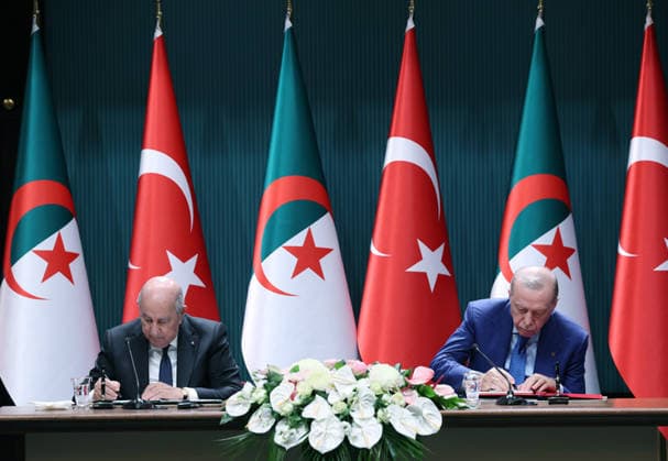 Turkish President Recep Tayyip Erdo?an presented his Algerian counterpart, Abdelmadjid Tebboune, Turkish President Recep Tayyip Erdo?an presented his Algerian counterpart, Abdelmadjid Tebboune, with the Order of the Republic following a joint press conference at the Presidential Complex in Ankara, after a meeting of the High-Level Strategic Council and the signing of cooperation agreements between the two countries. Ankara, Turkey, on May 7, 2026. Photo by Turkish presidency apaimages Istanbul Istanbul Turkey 080526_Turkey_TPO_00(2) Copyright: xapaimagesxTurkishxpresidencyx xapaimagesx