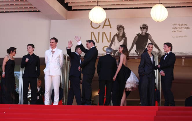 May 17, 2026, Cannes, Cote D azur, France: Cast of whom LAETITIA PANSANEL, FELIX LEFEBVRE, LARS EIDINGER, director LASZLO NEMES, GILLES LELLOUCHE, PATRICK MCDONNELL, LOUISE BOURGOIN, HORTENSE DE GROMARD, OLIVIER DEMANGEL and guest on the red carpet for the screening of MOULIN at the 79th Annual Cannes Film Festival at Palais des Festivals in Cannes, France Cannes France - ZUMAc179 20260517_zep_c179_048 Copyright: xMickaelxChavetx