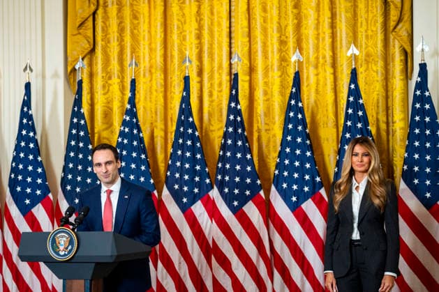 Director of the White House Office of Science and Technology Policy Michael Kratsios and First Lady Melania Trump attend an event honoring the winners of the Presidential AI Regional Challenge in the East Room of the White House in Washington, DC on Tuesday, June 9, 2026. The challenge recognizes both student and educator teams who designed AI-based solutions for community challenges. WAP20260609390 BONNIExCASH