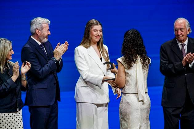 Infanta Sofia, along with King Felipe and Queen Letizia and Princess Leonor, presided over the Leading Teachers event of the Ibercaja Foundation, where Infanta Sofia gave her first solo speech, in Zaragoza on Wednesday, July 8, 2026. La Infanta Sofia junto a los reyes Felipe y Letizia y la princesa Leonor presiden el evento Docentes Referentes de la Fundación Ibercaja, donde la infanta Sofia realiza su primer discurso en solitario, en Zaragoza el miércoles 8 de julio de 2026. 900 LOF Cordon Press Cordon Press
