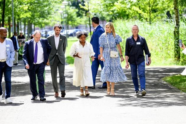 Queen Maxima and Minister Vijlbrief During Working Visit - Amsterdam Queen Maxima and Minister of Social Affairs and Employment Hans Vijlbrief visit the Zuidoost district in Amsterdam as part of the Debt-Free Neighbourhood approach to share knowledge regarding area-based working, scaling up successful initiatives, and cooperation with the Foundation for Financial Health in the Netherlands (SFGN) in Amsterdam, The Netherlands on July 9, 2026. Photo by Bruno Press ABACAPRESS.COM Netherlands Copyright: xBrunoxPress ABACAx