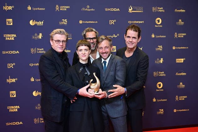 Hendrik Handloegten, Liv Lisa Fries, Achim von Borries, Volker Bruch und Tom Tykwer bei der 32. Verleihung der Goldenen Henne 2026 in der Leipziger Messe. Leipzig, 04.09.2026 Copyright: xMatthiasxWehnertx