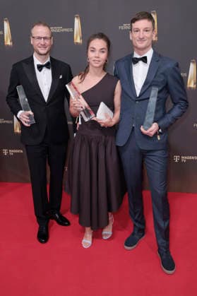 Eike Köhler, Kim Kristin Mauch und Björn Kurtenbach bei der Verleihung des Deutschen Fernsehpreises 2026 im Confex-Center. Köln, 09.09.2026