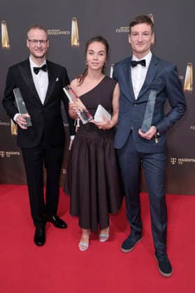 Eike Köhler, Kim Kristin Mauch und Björn Kurtenbach bei der Verleihung des Deutschen Fernsehpreises 2026 im Confex-Center. Köln, 09.09.2026