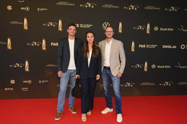 Eike Köhler, Kim Kristin Mauch und Björn Kurtenbach, Team der NDR Dokuserie Minentaucher, kommt zur Gala und Verleihung bei Die Nacht der Kreativen im Rahmen der Veranstaltung Der deutsche Fernsehnpreis 2026