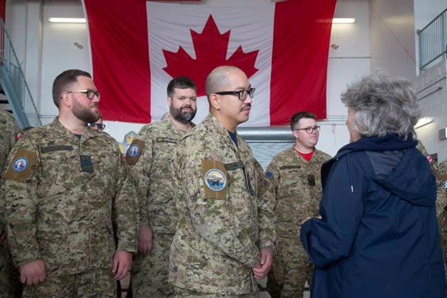 September 11, 2026, Gander, Nl, Canada: Governor General Louise Arbour, right, meets with members of the Canadian Armed Forces at 9 Wing Gander in Gander, N.L., on Friday, Sept. 11, 2026. Gander Canada - ZUMAc35_ 20260911_zaf_c35_009 Copyright: xPaulxDalyx