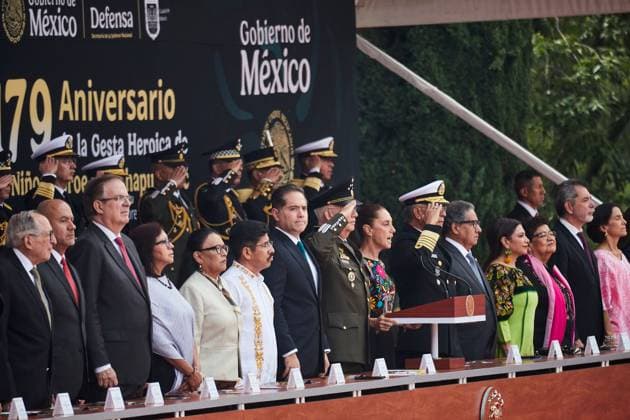 September 13, 2026, Ciudad De Mo Xico, Mexico: MEXICO Ciudad De Mo Xico, MEXICO - SEPTEMBER 13, 2026: The President of Mexico, Claudia Sheinbaum Pardo, presides over the ceremony marking the 179th Anniversary of the Heroic Deed of the Boy Heroes of Chapultepec. She is accompanied by Secretary of National Defense Ricardo Trevilla Trejo, Secretary of the Navy Admiral Raymundo Pedro Morales oÂngeles, President of the Supreme Court Hugo Aguilar Ortiz, and members of the cabinet. The ceremony took place at the Altar to the Homeland in Chapultepec Park, Mexico City. Ciudad De Mo Xico Mexico - ZUMAq101 20260913_zna_q101_122 Copyright: xJuanxPerezxPuentex