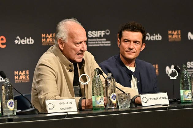 Werner Herzog Receives the Donostia Award at the San Sebastián Film Festival Director, screenwriter, producer, and actor Werner Herzog (left), accompanied by actor Orlando Bloom (right), speaks with the media before receiving the Donostia Award at the Kursaal on September 18, 2026, in San Sebastián, Guipúzcoa, Basque Country, Spain. Director, screenwriter, producer, and actor Werner Herzog will receive the Donostia Award in recognition of his career during the opening gala of the San Sebastián Film Festival, which will take place from September 18 to 26 for its 74th edition. The Festival’s highest honorary distinction for the German filmmaker will be accompanied by a screening of his new feature film, ‘Bucking Fastard,’ which competed at t Copyright: xArnaitzxRubiox 7783887