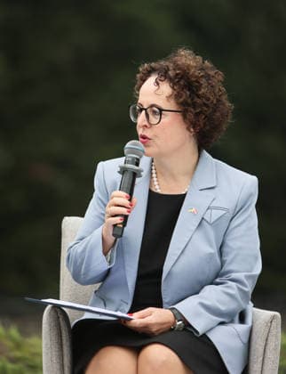 President of the Federal Council of Austria Christine Schwarz-Fuchs attends a news conference during the Carpathian 8 Summit in Ivano-Frankivsk region, Ukraine, September 18, 2026. On this day, President of Ukraine Volodymyr Zelenskyy announced the launch of a new format - the Carpathian Eight (C8) - comprising Austria, the Czech Republic, Hungary, Poland, Romania, Serbia, Slovakia, and Ukraine. (Photo by Yurii Rylchuk Ukrinform) Carpathian 8 Summit in western Ukraine Copyright: xYuriixRylchukx
