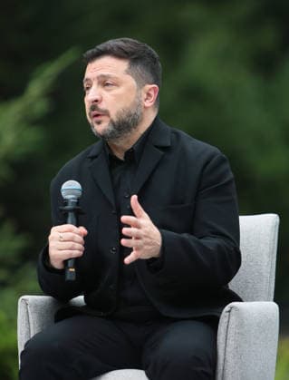 President of Ukraine Volodymyr Zelenskyy attends a news conference during the Carpathian 8 Summit in Ivano-Frankivsk region, Ukraine, September 18, 2026. On this day, President of Ukraine Volodymyr Zelenskyy announced the launch of a new format - the Carpathian Eight (C8) - comprising Austria, the Czech Republic, Hungary, Poland, Romania, Serbia, Slovakia, and Ukraine. (Photo by Yurii Rylchuk Ukrinform) Carpathian 8 Summit in western Ukraine Copyright: xYuriixRylchukx