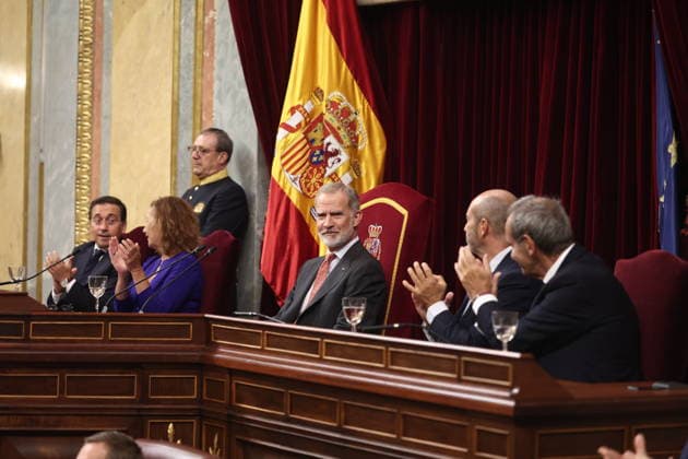 Opening of the 12th Ibero-American Parliamentary Forum at the Congress: José Manuel Albares, Minister of Foreign Affairs, the European Union, and Cooperation; Francina Armengol, President of the Congress; King Felipe VI; Pedro Rollán, President of the Senate; and the Ibero-American Secretary General, Andrés Allamand, during the 12th Ibero-American Parliamentary Forum at the Congress of Deputies on October 1, 2026, in Madrid, Spain. The meeting brings together Ibero-American parliamentarians to address the challenges of AI, democracy, gender equality, and parliamentary diplomacy. OCTOBER 1, 2026, Madrid, Spain Copyright: xEduardoxParrax 7811896