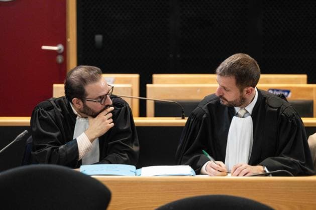 lawyer Ricardo Bruno and lawyer RÃ gis Brocca pictured during the jury selection for the trial of Laurent Andris, accused of killing his 65-year-old mother, Gabrielle Hannot., at the Hainaut province Assize Court in Mons, on Thursday 1 October 2026. The events date back to April 21, 2023, in Villers-Poterie (Gerpinnes). The accused rammed the neighbours cars twice. The police arrived later (called by neighbours), 65-year-old Gabrielle Hannot was already dead. Defence lawyer confirmed the accused committed the acts while under the influence of narcotics. The man, aged 32 at the time of the events, struck his mother with several objects, including a box cutter, with extreme violence. Laurent Andris had been convicted of attempted murder in EMILExWINDAL 188435398