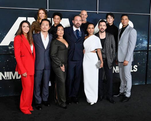 (L-R) Luciana Barroso, Steven Yeun, Taylor Cooper, Adriana Paz, Christopher Woodley, Ben Affleck, Kerry Washington, Brad Weston, Luis Gerardo Mendez, Jacob Estrada and Ray Fisher gather for a photo-op during the premiere of Netflix s political and psychological thriller Animals at the Westwood Village Theater in Los Angeles on Thursday, October 1, 2026. Storyline: Desperate to pay their son s ransom, a mayoral candidate and his wife resort to extreme measures, revealing dark secrets they never intended to bring to light. LAP2026100144 JIMxRUYMEN
