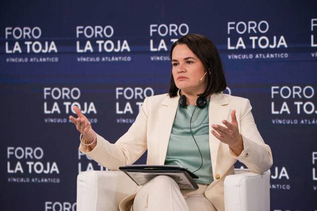 Third Day of the La Toja Vínculo Atlántico Forum Belarusian democratic opposition leader Svetlana Tikhanovskaya during the La Toja Vínculo Atlántico Forum on October 3, 2026, in O Grove, Pontevedra, Galicia, Spain. The La Toja Atlantic Link Forum is a renowned annual forum for debate and reflection focused on the defense of liberal democracy, the Atlantic link, and international cooperation. Founded in 2019 on the initiative of Josep Piqué, Amancio López Seijas, and the Hotusa Group, it brings together prominent political and business leaders, academics, and representatives of civil society on the island of La Toja. OCTOBER 3, 2026 Elena Ferná O Grove, Pontevedra, Galicia O Grove, Pontevedra, Galicia, Spain Copyright: xElenaxFernandezx 7817532