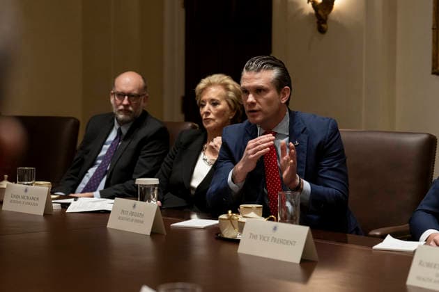 October 6, 2026, Washington, Dc, United States: U.S Secretary of Defense Pete Hegseth, right, speaks during a cabinet meeting chaired by U.S President Donald Trump, at the Cabinet Room of the White House, March 6, 2025 in Washington, D.C. Washington United States - ZUMAp138 20261006_zaa_p138_025 Copyright: xDanielxTorok WhitexHousex