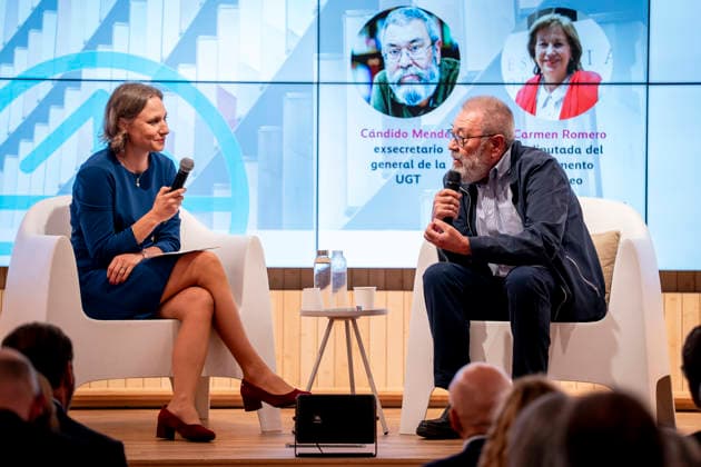 Yolanda Díaz speaks at the event Democracy and International Solidarity. The former secretary general of the UGT, Cándido Méndez, speaks during the event Democracy and International Solidarity: The Past, a Driving Force for Building the Future, on October 6, 2026, in Madrid, Spain. The event was held to mark the 50th anniversary of the German Friedrich Ebert Foundation (Friedrich Ebert Stiftung) delegation, FES in Spain. OCTOBER 6, 2026. YOLANDA ECONOMY DEMOCRACY MINISTER OF LABOR ON FOOT Madrid, Spain Copyright: xA.xPÃ rezxMecax 7825143