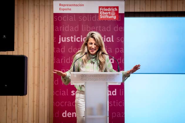 Yolanda Díaz Speaks at the Event Democracy and International Solidarity The Second Vice President of the Government and Minister of Labor and the Social Economy, Yolanda Díaz, spoke during the event Democracy and International Solidarity: The Past, a Driving Force for Building the Future, on October 6, 2026, in Madrid, Spain. The event was held to mark the 50th anniversary of the German Friedrich Ebert Foundation (Friedrich Ebert Stiftung) delegation, FES in Spain. OCTOBER 6, 2026. YOLANDA ECONOMY DEMOCRACY MINISTER LABOR ON FOOT Madrid, Spain Copyright: xA.xPÃ rezxMecax 7825149