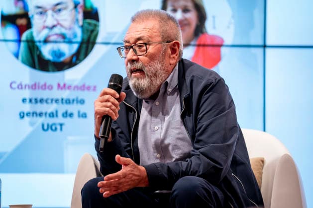 Yolanda Díaz speaks at the event Democracy and International Solidarity. The former secretary general of the UGT, Cándido Méndez, speaks during the event Democracy and International Solidarity: The Past, a Driving Force for Building the Future, on October 6, 2026, in Madrid, Spain. The event was held to mark the 50th anniversary of the German Friedrich Ebert Foundation (Friedrich Ebert Stiftung) delegation, FES in Spain. OCTOBER 6, 2026. YOLANDA ECONOMY DEMOCRACY MINISTER OF LABOR ON FOOT Madrid, Spain Copyright: xA.xPÃ rezxMecax 7825144