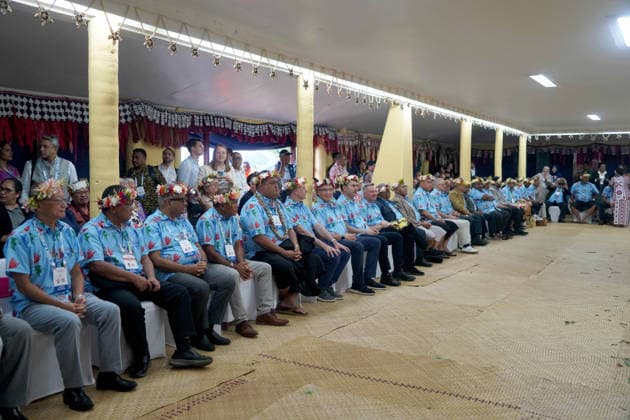October 6, 2026, Funafuti, Funafuti, Tuvalu: Australian Prime Minister ANTHONY ALBANESE, Fijian Prime Minister SITIVENI RABUKA, and Tuvaluan Prime Minister FELETI TEO and other international leaders attend a welcome ceremony for the Pre-COP31 Leaders™ event in Funafuti, Tuvalu, on October 6, 2026. Complementing the ministerial meeting in Fiji, the visit brings global decision-makers to the low-lying Pacific island nation to witness climate impacts and community adaptation efforts firsthand and advance climate action ahead of COP31 in Antalya, Türkiye. Funafuti Tuvalu - ZUMA 20261006_int_h213_011 Copyright: xHuang Mendersx