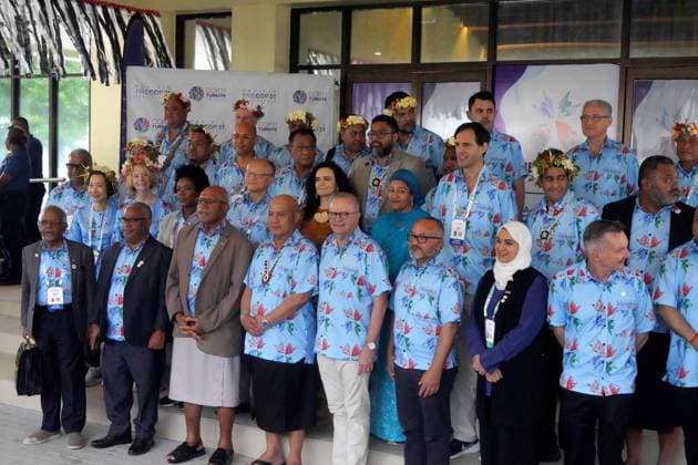 October 6, 2026, Funafuti, Funafuti, Tuvalu: Australian Prime Minister ANTHONY ALBANESE, Fijian Prime Minister SITIVENI RABUKA, and Tuvaluan Prime Minister FELETI TEO and other international leaders attend the Pre-COP31 Leaders™ event in Funafuti, Tuvalu, on October 6, 2026. Complementing the ministerial meeting in Fiji, the visit brings global decision-makers to the low-lying Pacific island nation to witness climate impacts and community adaptation efforts firsthand and advance climate action ahead of COP31 in Antalya, Türkiye. Funafuti Tuvalu - ZUMA 20261006_int_h213_021 Copyright: xHuang Mendersx