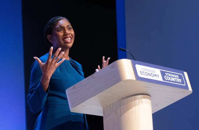 October 7, 2026, Birmingham, United Kingdom: Conservative leader Kemi Badenoch addresses delegates at the Symphony Hall in Birmingham on the final day of the party™s annual conference. Kemi Badenoch delivered her high-stakes keynote speech, she promised sweeping tax cuts and took direct aim at Andy Burnham s Labour government, declaring a battle for the soul of the nation Birmingham United Kingdom - ZUMAs197 20261007_aaa_s197_088 Copyright: xGaryxRobertsx