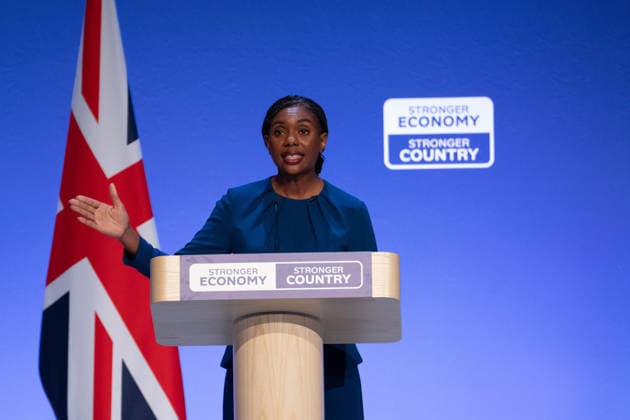 October 7, 2026, Birmingham, United Kingdom: Conservative leader Kemi Badenoch addresses delegates at the Symphony Hall in Birmingham on the final day of the party™s annual conference. Kemi Badenoch delivered her high-stakes keynote speech, she promised sweeping tax cuts and took direct aim at Andy Burnham s Labour government, declaring a battle for the soul of the nation Birmingham United Kingdom - ZUMAs197 20261007_aaa_s197_097 Copyright: xGaryxRobertsx