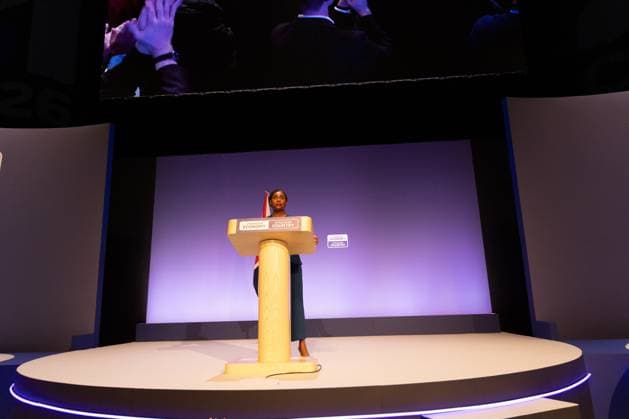 Conservative Party Conference, Day 4, The ICC Birmingham, UK - 07 Oct 2026 Leader of the Conservative Party Kemi Badenoch gives her keynote speech at the International Convention Centre on the final day (day four) of the Conservative Party Conference at the International Convention Centre in Birmingham. The Conservative Party leader, Kemi Badenoch s gives her keynote speech at the International Convention Centre on the final day (day four) of the Conservative Party Conference at the International Convention Centre in Birmingham. The Conservative Party opened its annual conference under the slogan Stronger economy, stronger country Birmingham United Kingdom Copyright: xPhilxLewisx xSOPAxImagesx Phil-Lewis-1456679