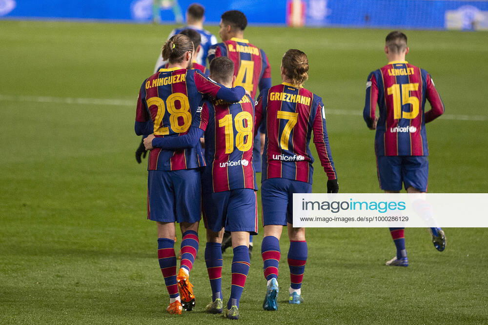 Fußball, Supercup ESP, FC Barcelona - Real Sociedad San Sebastian FC Barcelona, Barca s players celebrate goal during Supercopa semifinal match. January 13, 2019. (20210113142)