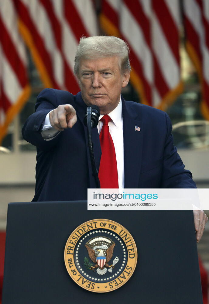 United States President Donald J. Trump calls on a reporter during a news conference in the Rose Garden at the White House in Washington on April 27, 2020. .Credit: Pool via CNP Washington USA - ZUMAs152 20200427_zaa_s152_062