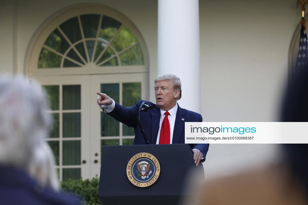 United States President Donald J. Trump speaks at a news conference in the Rose Garden at the White House in Washington on April 27, 2020. .Credit: Pool via CNP Washington USA - ZUMAs152 20200427_zaa_s152_063