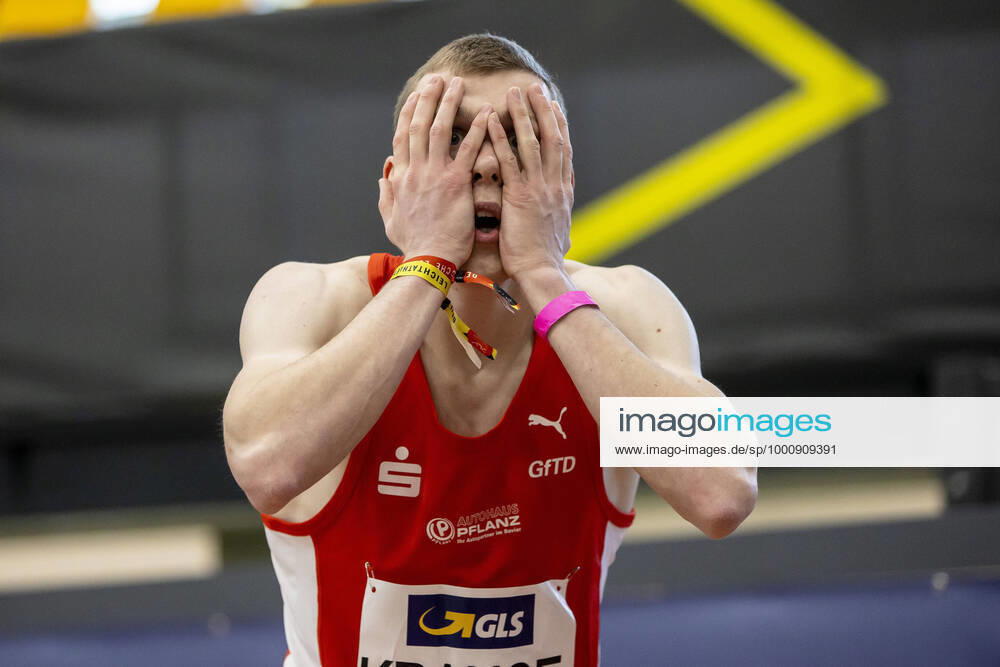 KW07 Deutsche Leichtathletik-Hallenmeisterschaften; Dortmund, 21.02.2021 Henrik Krause (LG Olympia Dortmund) gewinnt überraschend die 400m; Deutsche Leichtathletik-Hallenmeisterschaften am 21.02.2021 in der Helmut-Koernig-Halle, Dortmund (Deutschland).