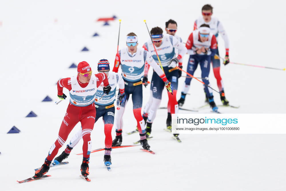 NORDIC SKIING - FIS Nordic World Ski Championships Oberstdorf 2021 OBERSTDORF,GERMANY,27.FEB.21 - NORDIC SKIING, CROSS COUNTRY SKIING - FIS Nordic World Ski Championships, 30km Skiathlon, men. Image shows Alexander Bolshunov (RSF), Sjur Roethe, Simen Hegstad Krueger and Emil Iversen (NOR). GEPAxpictures xChristianxWalgram