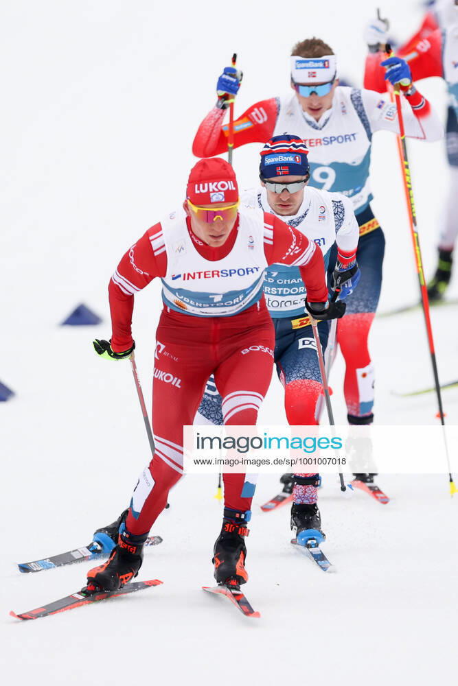 NORDIC SKIING - FIS Nordic World Ski Championships Oberstdorf 2021 OBERSTDORF,GERMANY,27.FEB.21 - NORDIC SKIING, CROSS COUNTRY SKIING - FIS Nordic World Ski Championships, 30km Skiathlon, men. Image shows Alexander Bolshunov (RSF), Sjur Roethe and Simen Hegstad Krueger (NOR). GEPAxpictures xChristianxWalgram