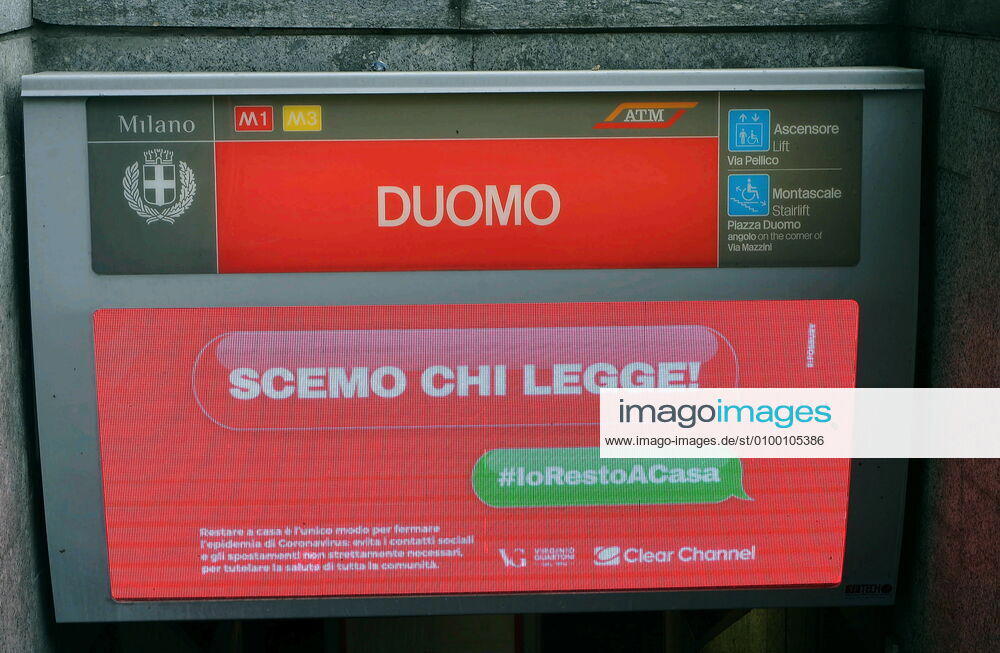 Milan, coronavirus emergency, luminous screens with tips to counteract the coronavirus at the metro exits in Piazza Duomo (Maurizio Maule Fotogramma, Milan - 2020-04-28) p.s. la foto e utilizzabile nel rispetto del contesto in cui e stata scattata, e senza intento diffamatorio del decoro delle persone rappresentate