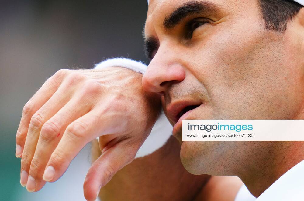 Mandatory Credit: Photo by Javier Garcia Shutterstock (12199110hr) Roger Federer in quarter final action Wimbledon Tennis Championships, Day 9, The All England Lawn Tennis and Croquet Club, London, UK - 07 Jul 2021 Wimbledon Tennis Championships, Day 9, The All England Lawn Tennis and Croquet Club, London, UK - 07 Jul 2021