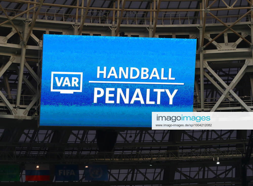 Mandatory Credit: Photo by Kieran Mcmanus BPI Shutterstock (9762196ao) The big screen shows a VAR update during the game France v Croatia, Final, 2018 FIFA World Cup, WM, Weltmeisterschaft, Fussball football match, Luzhniki Stadium, Moscow, Russia - 15 Jul 2018 France v Croatia, Final, 2018 FIFA World Cup football match, Luzhniki Stadium, Moscow, Russia - 15 Jul 2018
