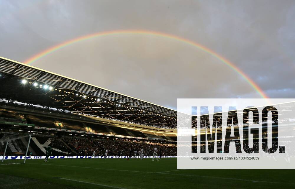 KW30 Mandatory Credit: Photo by Michael Zemanek Shutterstock (12235379ba) A rainbow is seen during the match MK Dons v Tottenham Hotspur, Pre-season Friendly, Football, Stadium MK, Milton Keynes, UK - 28 July 2021 MK Dons v Tottenham Hotspur, Pre-season Friendly, Football, Stadium MK, Milton Keynes, UK