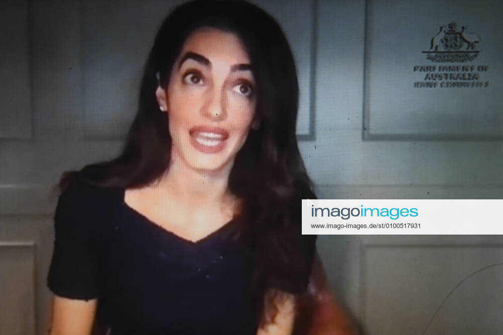 Bilder des Jahres 2020, Entertainment 05 Mai AMAL CLOONEY SENATE INQUIRY, Human Rights lawyer Amal Clooney is seen on a screen as she gives evidence in front of a Senate Inquiry on the topic of the Magnitsky Act at Parliament House in Canberra, Friday, May 15, 2020. ( NO ARCHIVING, , NO USE IN BOOKS WITHOUT CONSENT CANBERRA ACT AUSTRALIA