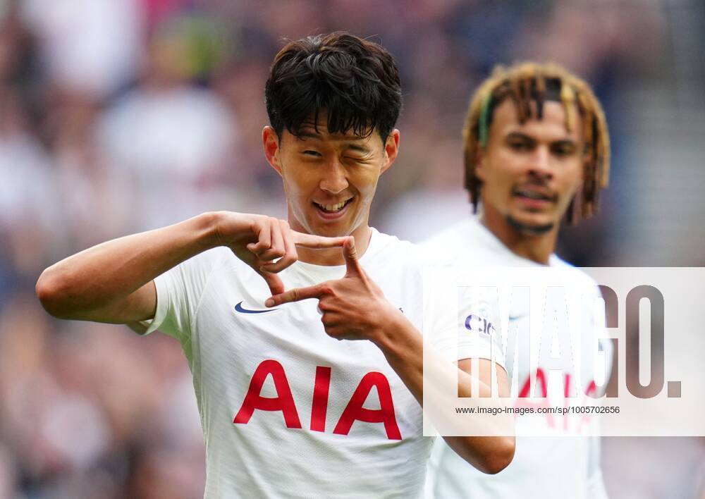 KW32 Mandatory Credit: Photo by Javier Garcia Shutterstock (12272678fc) Son Heung-Min of Tottenham Hotspur celebrates scoring the opening goal Tottenham Hotspur v Manchester City, Premier League, Football, Tottenham Hotspur Stadium, London, UK - 15 August 2021 Tottenham Hotspur v Manchester City, Premier League, Football, Tottenham Hotspur Stadium, London, UK