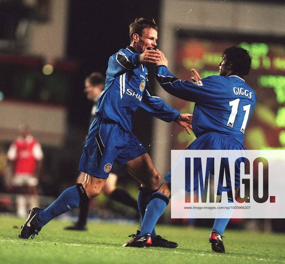Mandatory Credit: Photo by Andy Hooper Daily Mail Shutterstock (3377375a) Teddy Sheringham With Ryan Giggs Celebrating Sheringham s Second Goal Arsenal V Manchester United, ManU (3-2) 1997. Teddy Sheringham With Ryan Giggs Celebrating Sheringham s Second Goal Arsenal V Manchester United (3-2) 1997. No use with unauthorised audio, video, data, fixture lists (outside the EU), club league logos or live services. Online in-match use limited to 45 images (+15 in extra time). No use to emulate moving images. No use in betting, games or single club league player publications services. Teddy Sheringham With Ryan Giggs Celebrating Sheringham s Second Goal Arsenal V Manchester United (3-2) 1997. No use with unauthorised audio, video, data, fixture lists (outside the EU), club league logos or live services. Online in-match use limited to 45 images (+15 in extra time). No use to emulate moving images. No use in betting, games or