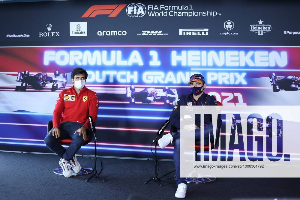 F1 Grand Prix of the Netherlands 55 Carlos Sainz (ESP, Scuderia Ferrari Mission Winnow), 33 Max Verstappen (NED, Red Bull Racing), F1 Grand Prix of the Netherlands at Circuit Zandvoort on September 2, 2021 in Zandvoort, Netherlands. (Photo by KENZO TRIBOUILLARD AFP FIA Pool via HOCH ZWEI) Zandvoort Netherlands Poolfoto HOCH ZWEI Pool AFP ,
